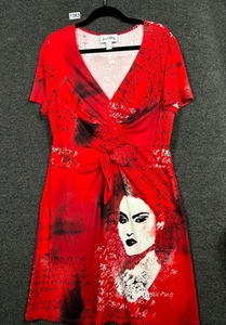 Joseph Ribkoff rotes Gesicht Designer Schriftzug V-Ausschnitt Midikleid Damengröße 16 selten - Bild 1 von 7