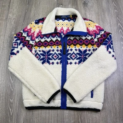 Polo Ralph Lauren Womens Small Winter Motif Fair Isle Sherpa Full Zip Jacket - Image 1 of 4