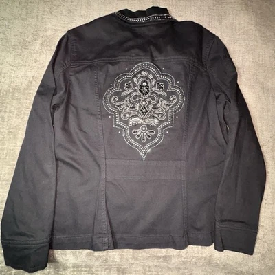 Chaqueta Denim Negra Christine Alexander PEQUEÑA Estrás Brillante Delantera Trasera Foto 1 de 4