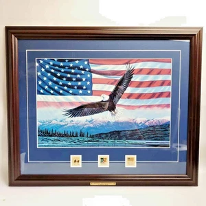 Impresión de estampillas de Estados Unidos "America the Beautiful" enmarcadas de Higgins Bond - bandera y águila - Imagen 1 de 8