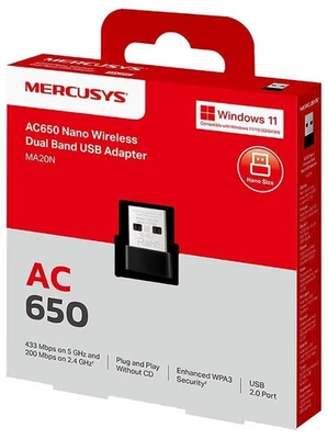 Mercusys AC650 Nano Wireless Dual Band USB WiFi Adapter MA20N - Image 1 of 3
