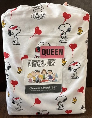 Berkshire Peanuts Valentine’s Queen Size Sheet Set Snoopy Woodstock Hearts New - Image 1 of 3