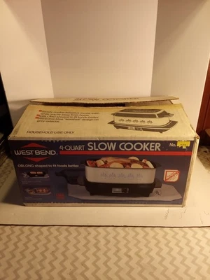 NEW Open Vintage West Bend Slow Cooker  4qt  Automatic Blue Seashell Model 84604 - Image 1 of 4