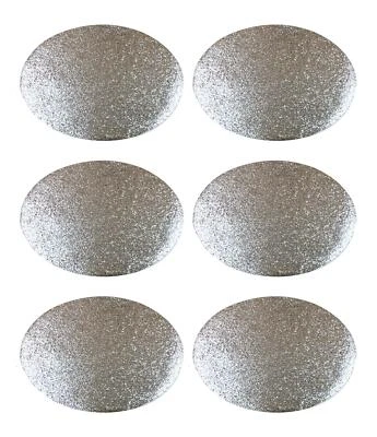 6 Placemats Set Christmas Silver Glitter Oval Festive Xmas Table Home Decor - Image 1 of 3
