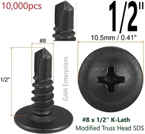 Modified Truss Head Self Drilling / Tapping Screws #8 x 1/2" K-Lath Black 10,000 - Picture 1 of 10