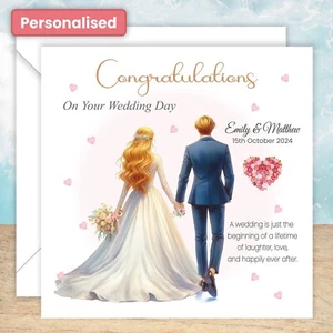 Personalisierte Hochzeitstagskarte an Ihrem Hochzeitstag spezielles Paar Braut Bräutigam - Bild 1 von 10