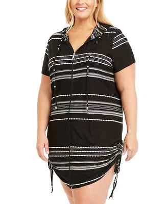 Dotti Plus Size Dahlia Stripe Zip Hoodie Cover-Up Dress Black White 3X - Image 1 of 4