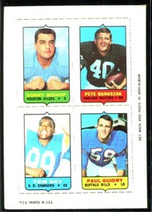 1969 Topps Mini Cards (4-in-1) Bishop/Banszak/Day/Guidry Houston Oilers