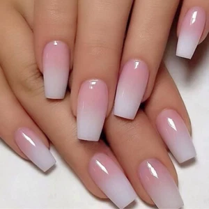 120pcs Pink Ombre Medium Coffin Press On Nails Glossy Handmade Acrylic Fake Nail - Picture 1 of 26