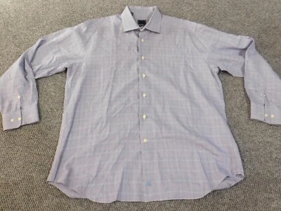 David Donahue Vestido Camisa 17 34/35 Morado Hombre Cuadros Botón Formal Foto 1 de 4