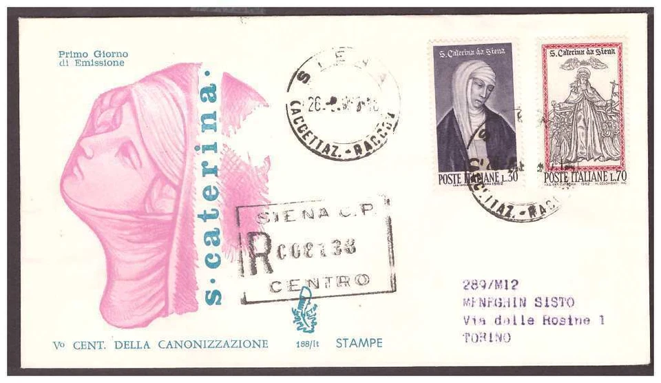 FDC Venetia Club 1962 - Saint Catherine Viaggiata Racc - Image 1 of 1