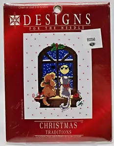 NEW Designs For The Needle Christmas Cross Stitch Dog & Cat In Window Janlynn - Picture 1 of 5