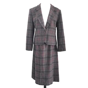 Vintage PENDLETON Wool Plaid Suit Brown Secretary Academia Jacket Skirt 16 Large - Picture 1 of 15