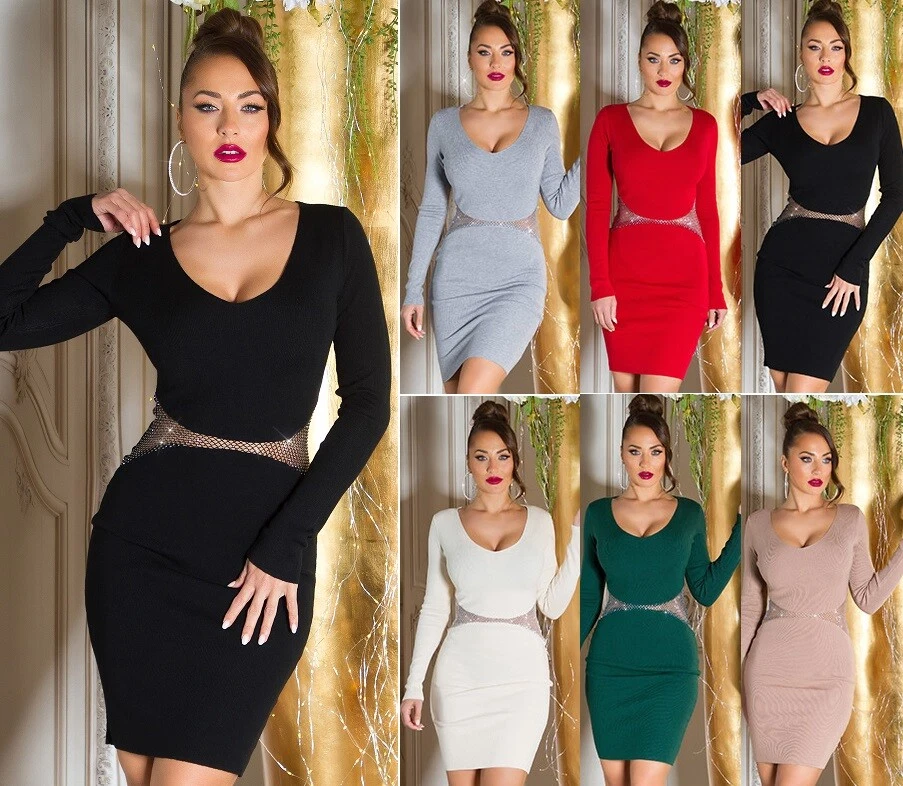 Koucla Vestito di Maglia Donna Vestitino Maniche Lunghe Rete Brillantini - Immagine 1 di 1