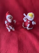 Vintage Santa and Mrs. Claus Felt Skiing Christmas Ornaments