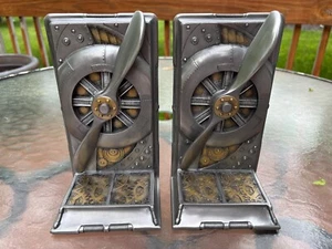 Veronese Design Steampunk Propeller Airplane Bookends, 8", Metallic Finish - Picture 1 of 7