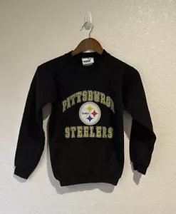 VINTAGE Pittsburgh Steelers Sweatshirt Youth Size Small Black NFL Puma Boys 90s - Picture 1 of 9