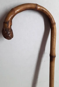 Antique Bamboo Crook Handle Walking Stick / Childs Cane 25 5/8" - Picture 1 of 14