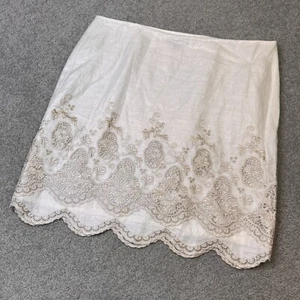 * Ann Taylor bestickt Ösen gewellter Saum Metallic 100 % Leinen US 14 - Bild 1 von 4