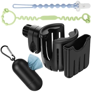 Stroller Cup Holder with Phone Holder for Wheelchair, Walker, Bike, Scooter (Bla - Picture 1 of 8