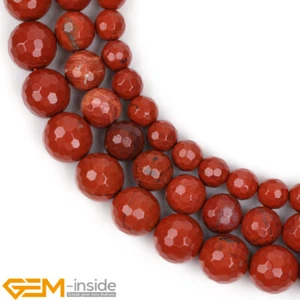 Natural Faceted Red Jasper Gemstone Round Loose Beads for Jewelry Making 15" AU - Picture 1 of 42