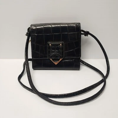 Cartera/cartera bandolera Liz Claiborne negra charol en relieve cocodrilo cremallera bolsillo  Foto 1 de 4