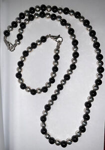 NEW JAI John Hardy Sterling Silver Hammered Bead Onyx 24” Necklace & 8” Bracelet