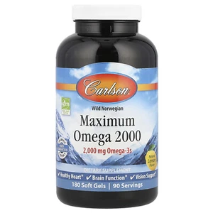 Carlson Labs Maximum Omega 2000 2 000 mg 180 Soft Gels Gluten-Free, - Picture 1 of 3