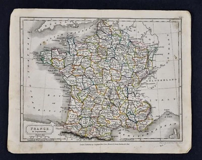 c 1840 Sydney Hall Map France in Departments - Paris Lyon Marseilles Tour de - Image 1 of 2