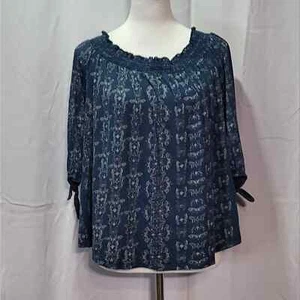Sonoma Women's Blue Off The Shoulder Butterfly Print 3/4 Sleeve Top Size Medium - Picture 1 of 7