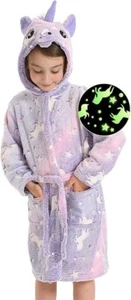 Glow in the Dark Fleece Hooded Robe for Kids, Soft Bathrobe 2-8Y Boys & Girls - Picture 1 of 6