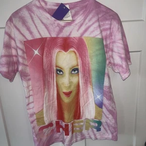 NWT Cher Pink Tie Dye Full Front Screen Short Sleeve Soft Cotton Tee-Size Small - Picture 1 of 8