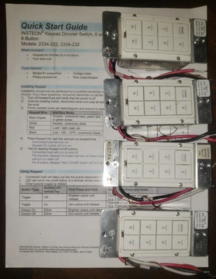 INSTEON Lot of 4 2334-232 8 Button White Key pads (USED) w/ Guide SCE 17-R1j - Image 1 of 4