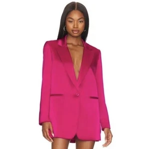 Alice + Olivia Yuriko Kragen Boyfriend Satin Blazer in Himbeere Neu mit Etikett Größe 6 - Bild 1 von 5