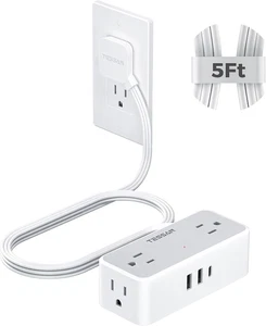 Flat Plug Extension Cord 5 FT, TESSAN Surge Protector Power Strip with 4 AC Outl - Picture 1 of 5