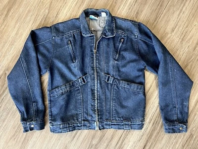 Винтажный 1980-х джинсовая куртка ретро 80-х Jean куртка водитель грузовика гранж молнии размер XL - Изображение 1 из 4