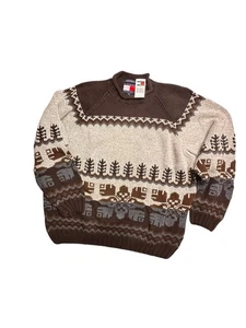 Vintage Tommy Hilfiger Handknitted Brown & Tan Sweater Size Large 100% Cotton - Picture 1 of 2