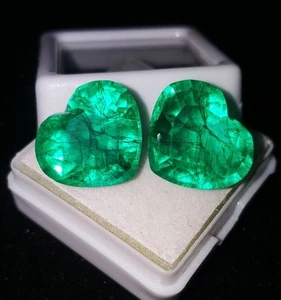 Natural Colombian Emerald Pair 18.36 Cts Certified Loose Gemstone Heart Gem W09 - Picture 1 of 12