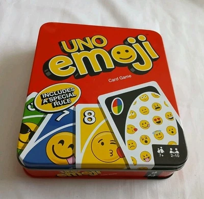 UNO Emoji Card Game by Mattel in Collectible Tin Complete CIB 112 Cards - Image 1 of 3