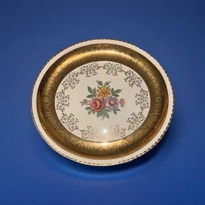 Vintage Garantiert 22 Karat Gold Porzellan Blumenstrauß Rosa Rosen Oval Teller - Bild 1 von 14