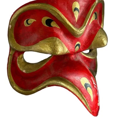 Vintage paper mache mask Venetian Carnival Red Eagle Face - Image 1 of 4