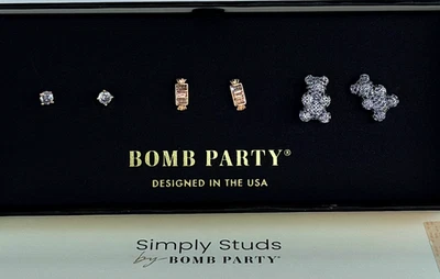 Bomb Party Retro Simply Studs "Candy Glam Moment" Bears Candy Rhodium Rose Gold - Image 1 of 4