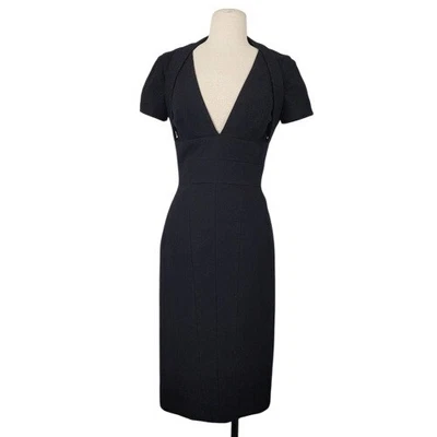 Vestido Vaina Narciso Rodriguez Negro Lana Talla XS/S Corte Espalda Cuello en V Profundo LBD Foto 1 de 4