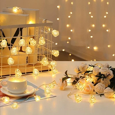 String Lights Indoor, 33Ft 80 LED Rose Flower Lights, 8 Modes Dimmable & Time... - Image 1 of 4