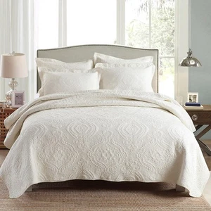 3 Piece Quilt Set King Size Bedspread Coverlet Set Beige/Cream Paisley Patter... - Picture 1 of 7
