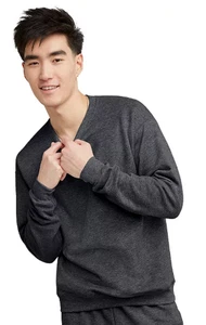 SUDADERA HANES PREMIUM ECOSMART PARA HOMBRE LS CUELLO REDONDO GRIS JASPEADO GRANDE NUEVA CON ETIQUETAS - Imagen 1 de 5