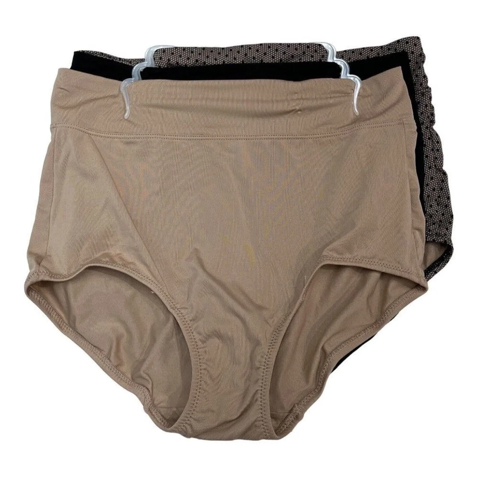 Warners Panties Womens 5 S Set Of 3 No Muffin Top Brief Nude Black Dot Neutral - Image 1 of 4