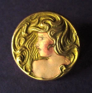 ANTICA SPILLA DAMA SMALTATA ART NOUVEAU circa 1900 - FRANCIA - Foto 1 di 3