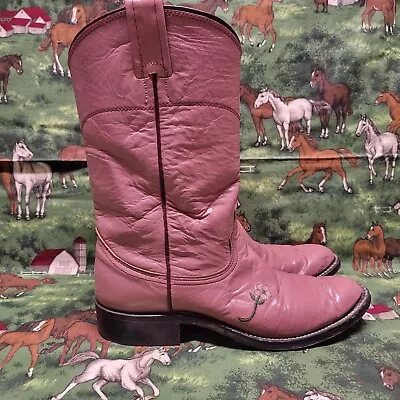 Винтажные женские ковбойские сапоги Nocona розовый полевой цветок ковбойские размер 4,5 B стиль 132 - Изображение 1 из 4