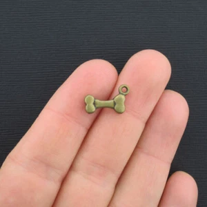 10 Dog Bone Charms Antique Bronze Tone 2 Sided - BC224 - Picture 1 of 2